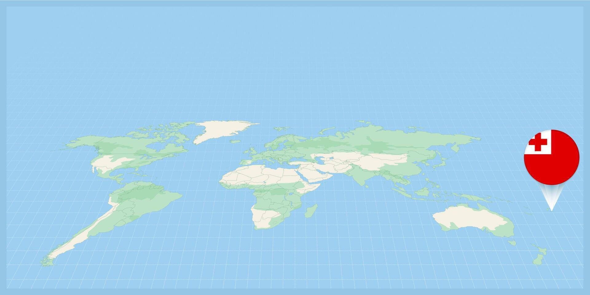 Location of Tonga on the world map, marked with Tonga flag pin. vector