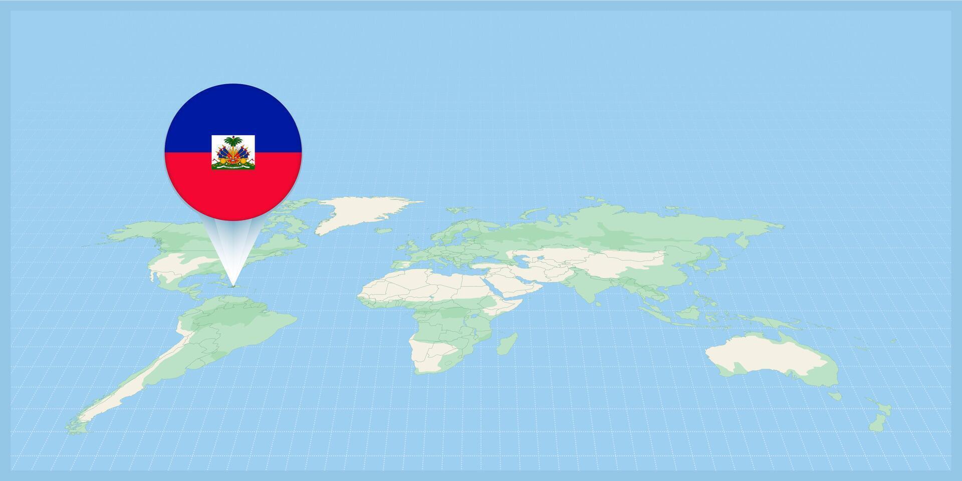 ubicación de Haití en el mundo mapa, marcado con Haití bandera alfiler. vector