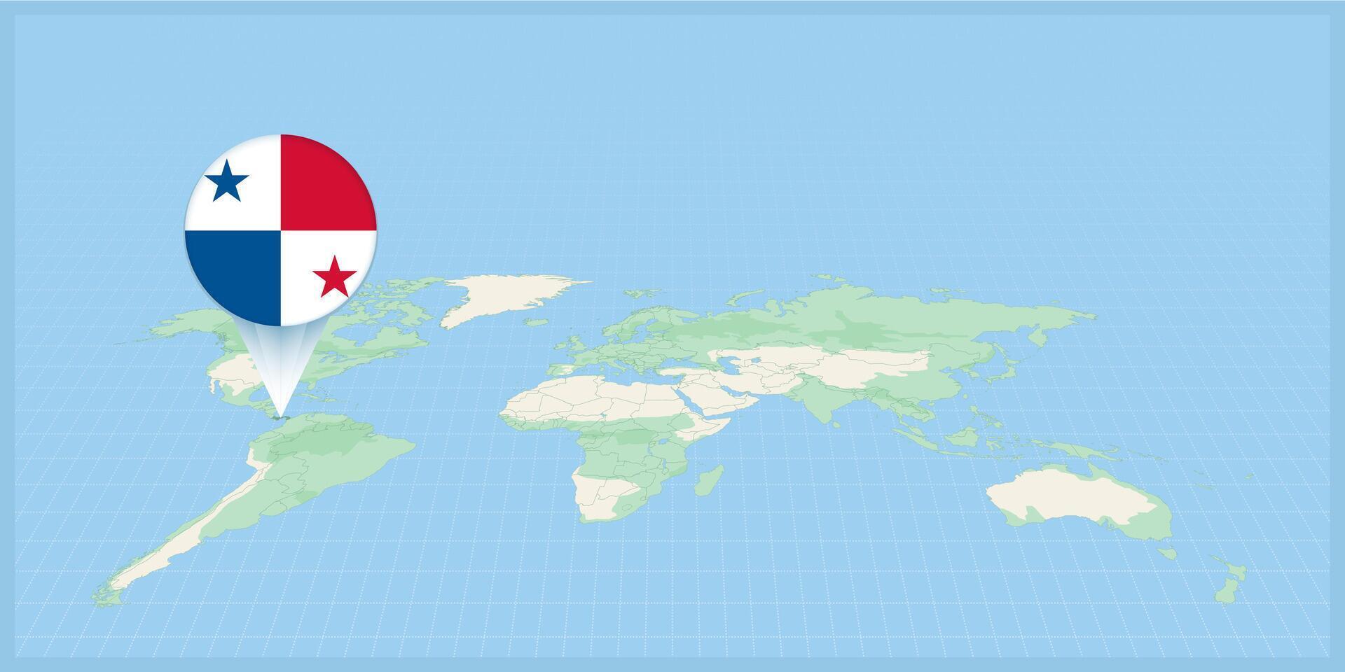Location of Panama on the world map, marked with Panama flag pin. vector