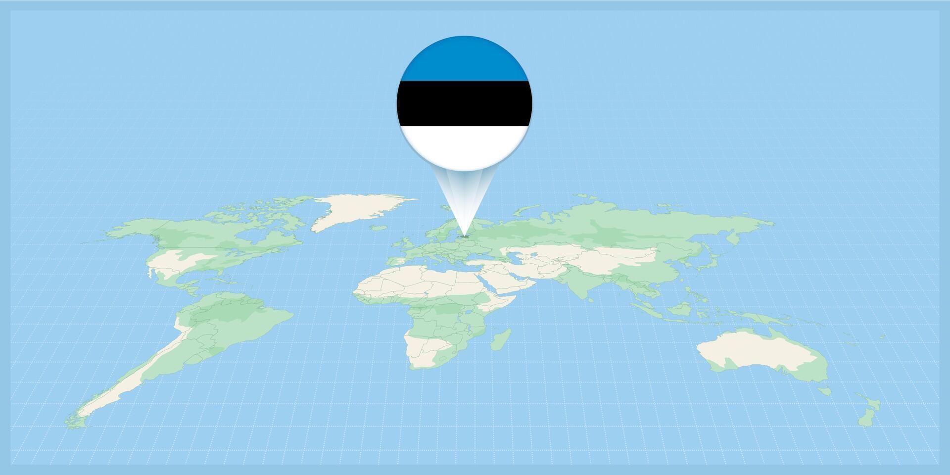 ubicación de Estonia en el mundo mapa, marcado con Estonia bandera alfiler. vector