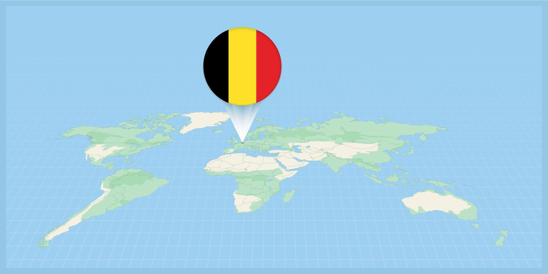 ubicación de Bélgica en el mundo mapa, marcado con Bélgica bandera alfiler. vector