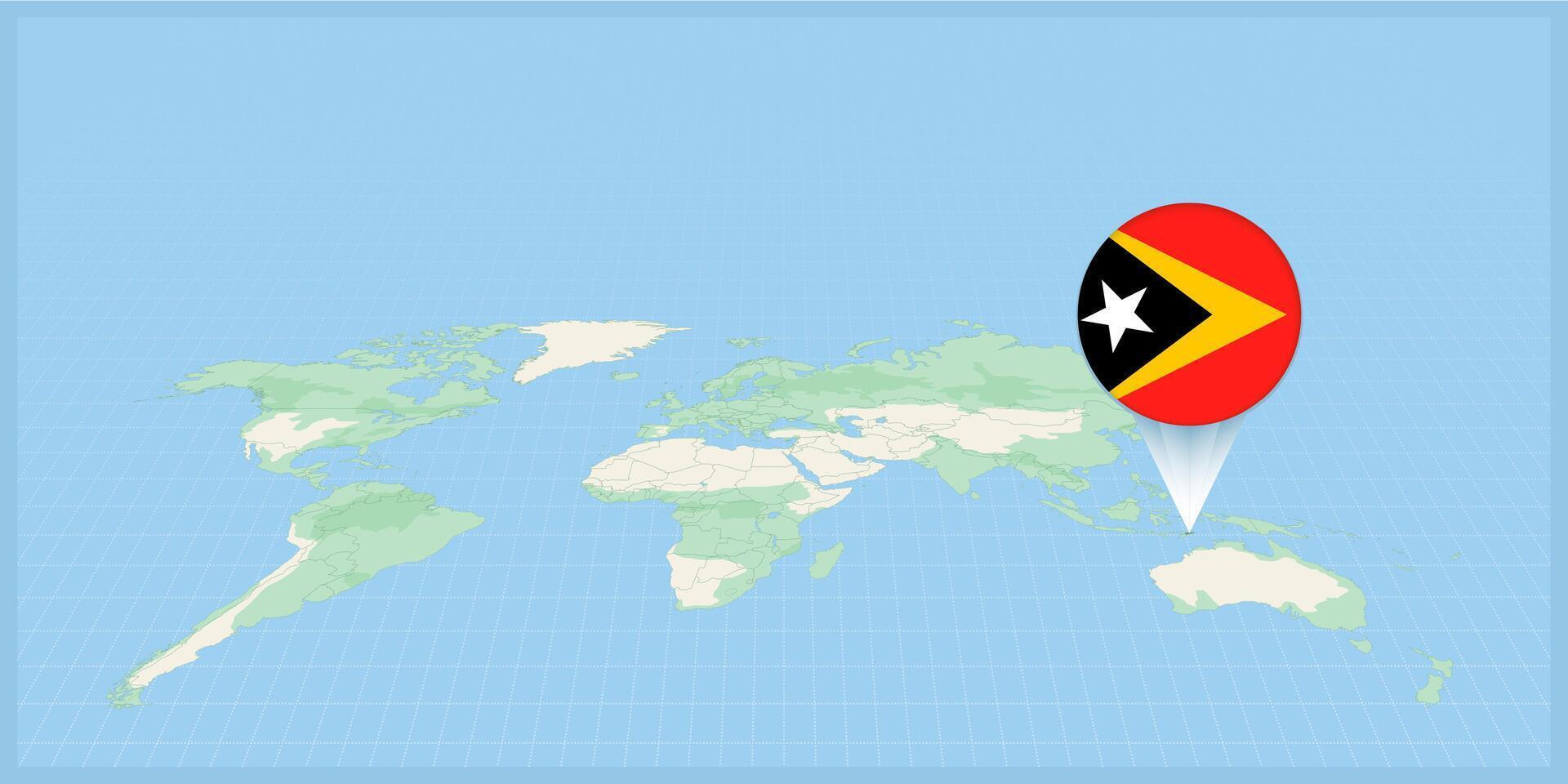 ubicación de este Timor en el mundo mapa, marcado con este Timor bandera alfiler. vector