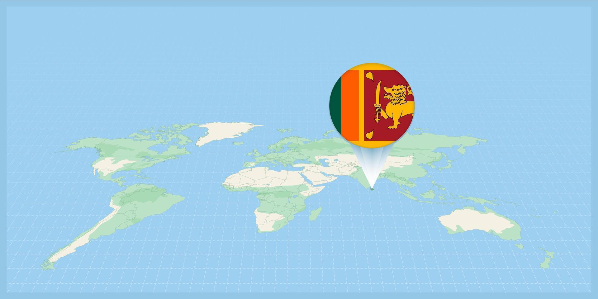 ubicación de sri lanka en el mundo mapa, marcado con sri lanka bandera alfiler. vector