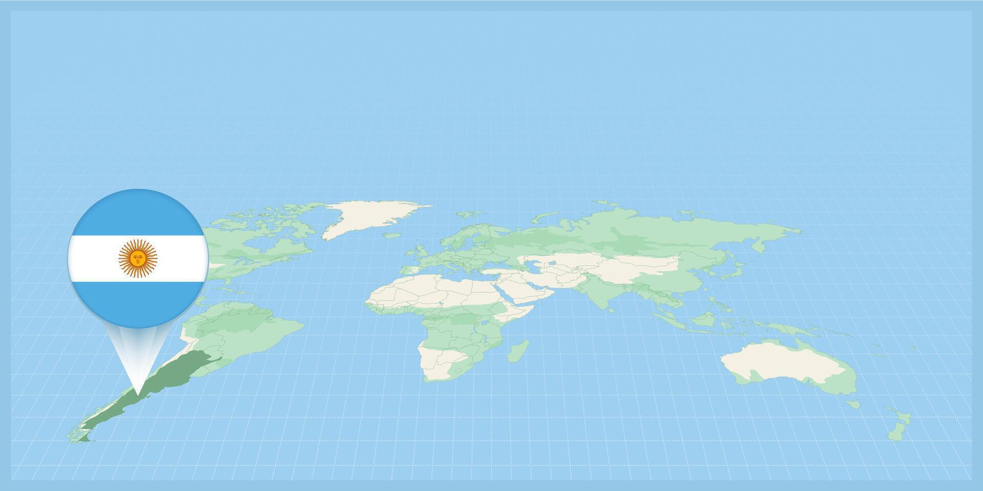 Location of Argentina on the world map, marked with Argentina flag pin. vector
