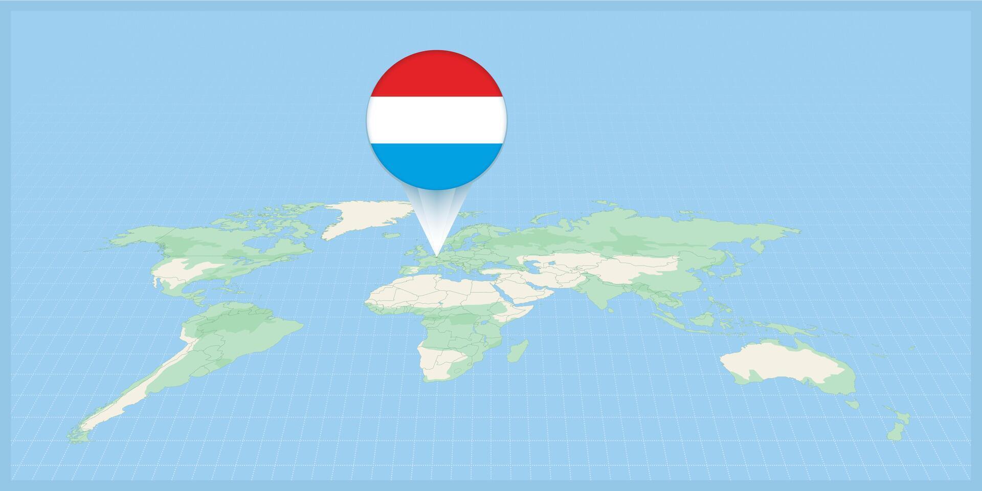 Location of Luxembourg on the world map, marked with Luxembourg flag pin. vector