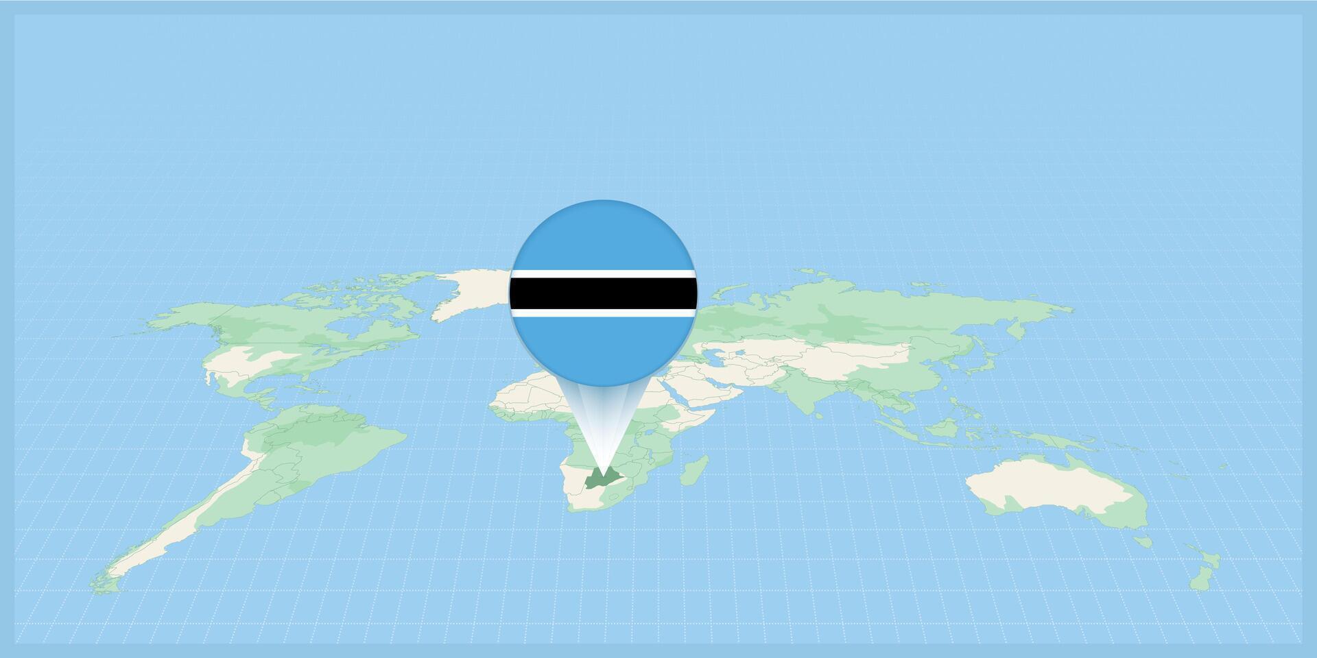 Location of Botswana on the world map, marked with Botswana flag pin. vector