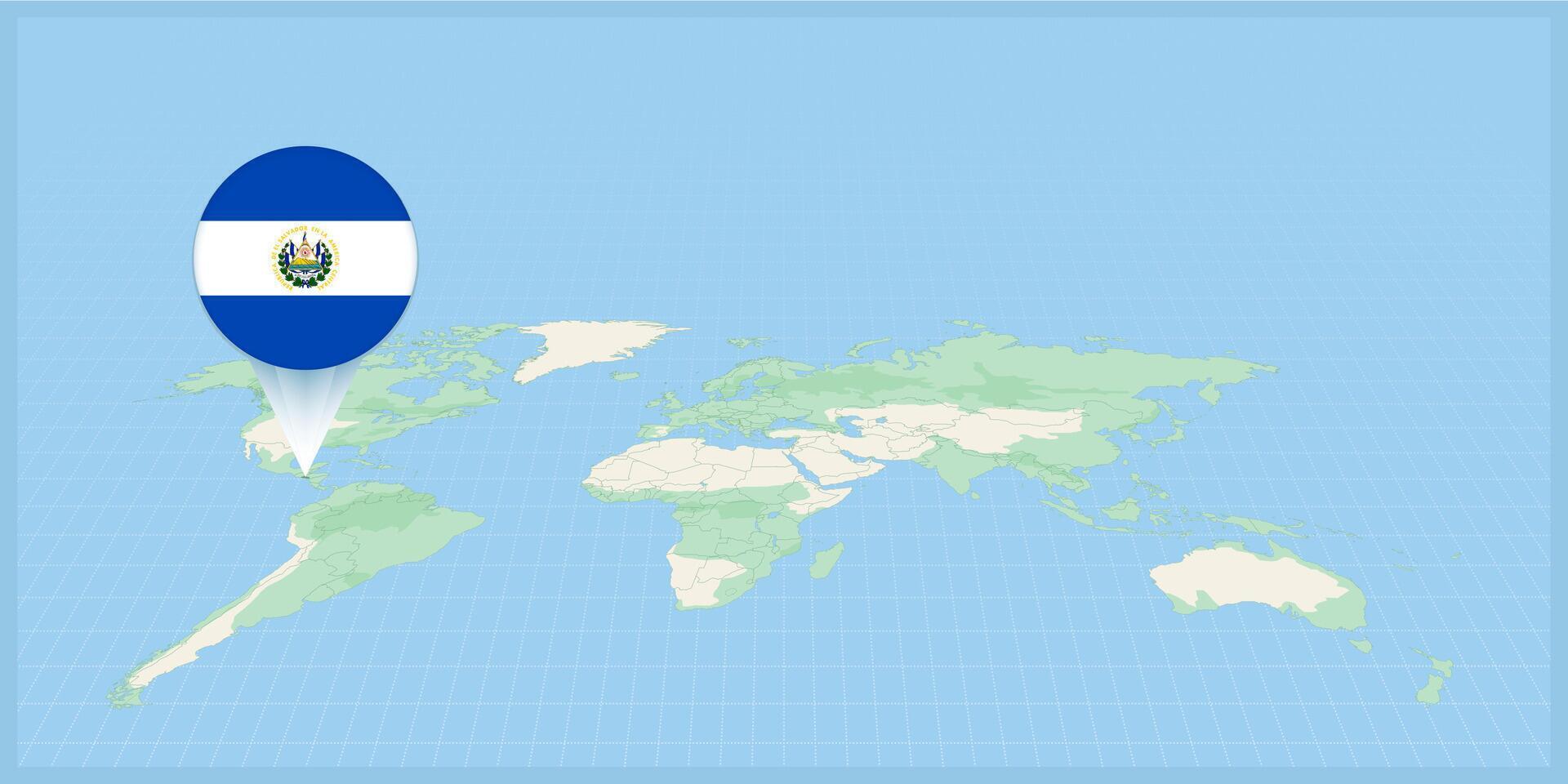 Location of El Salvador on the world map, marked with El Salvador flag pin. vector