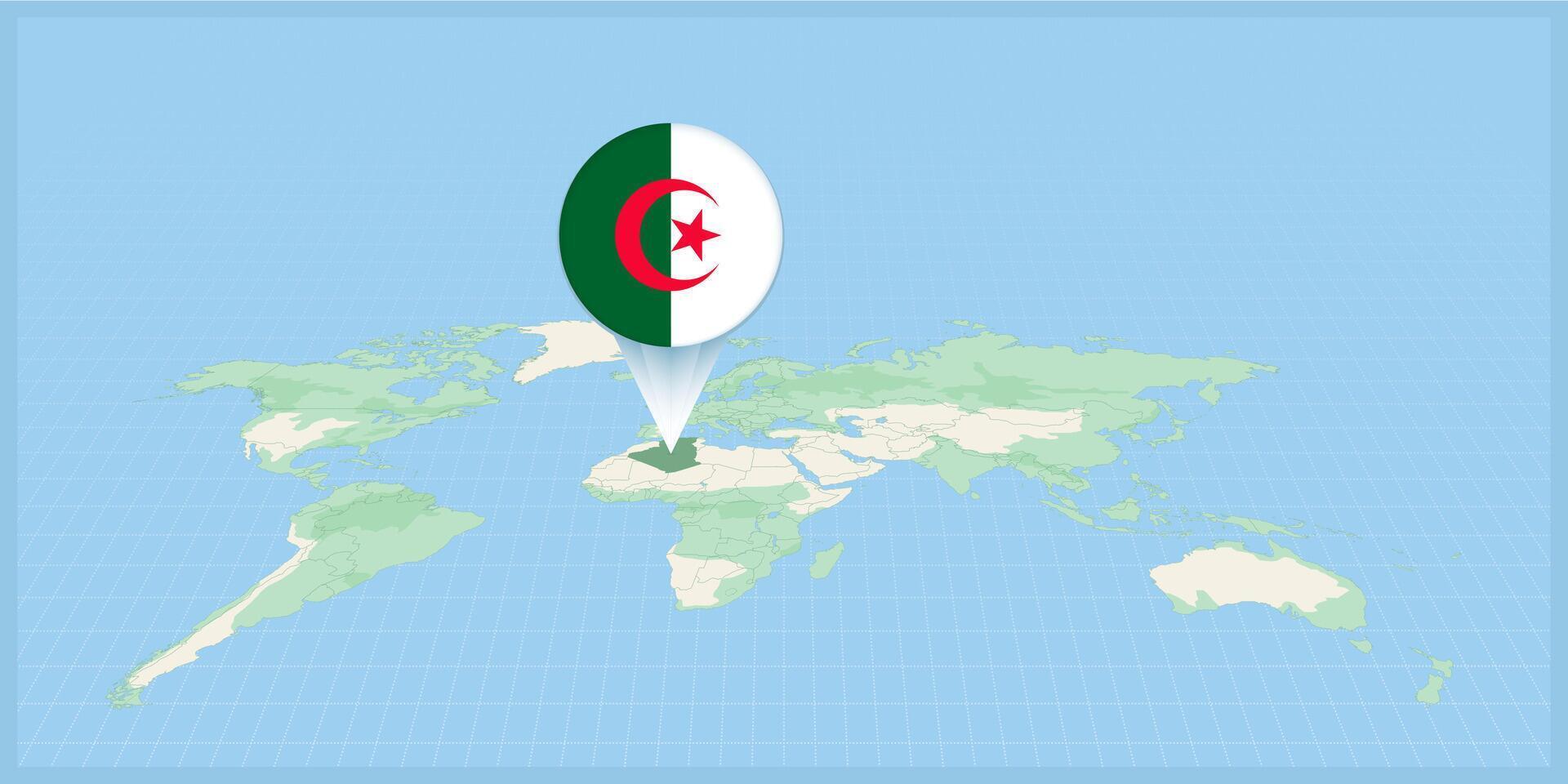 Location of Algeria on the world map, marked with Algeria flag pin. vector