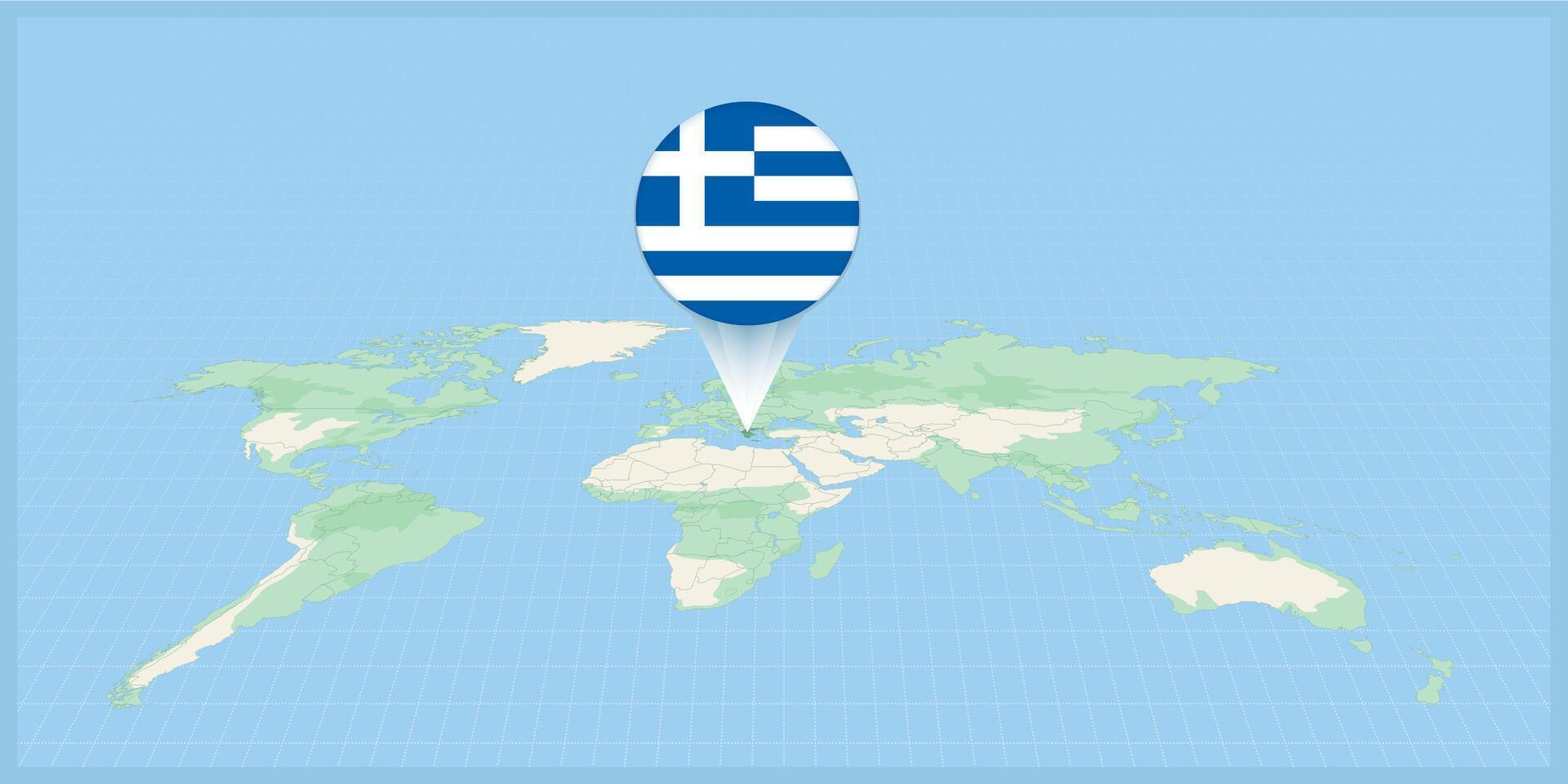 Location of Greece on the world map, marked with Greece flag pin. vector