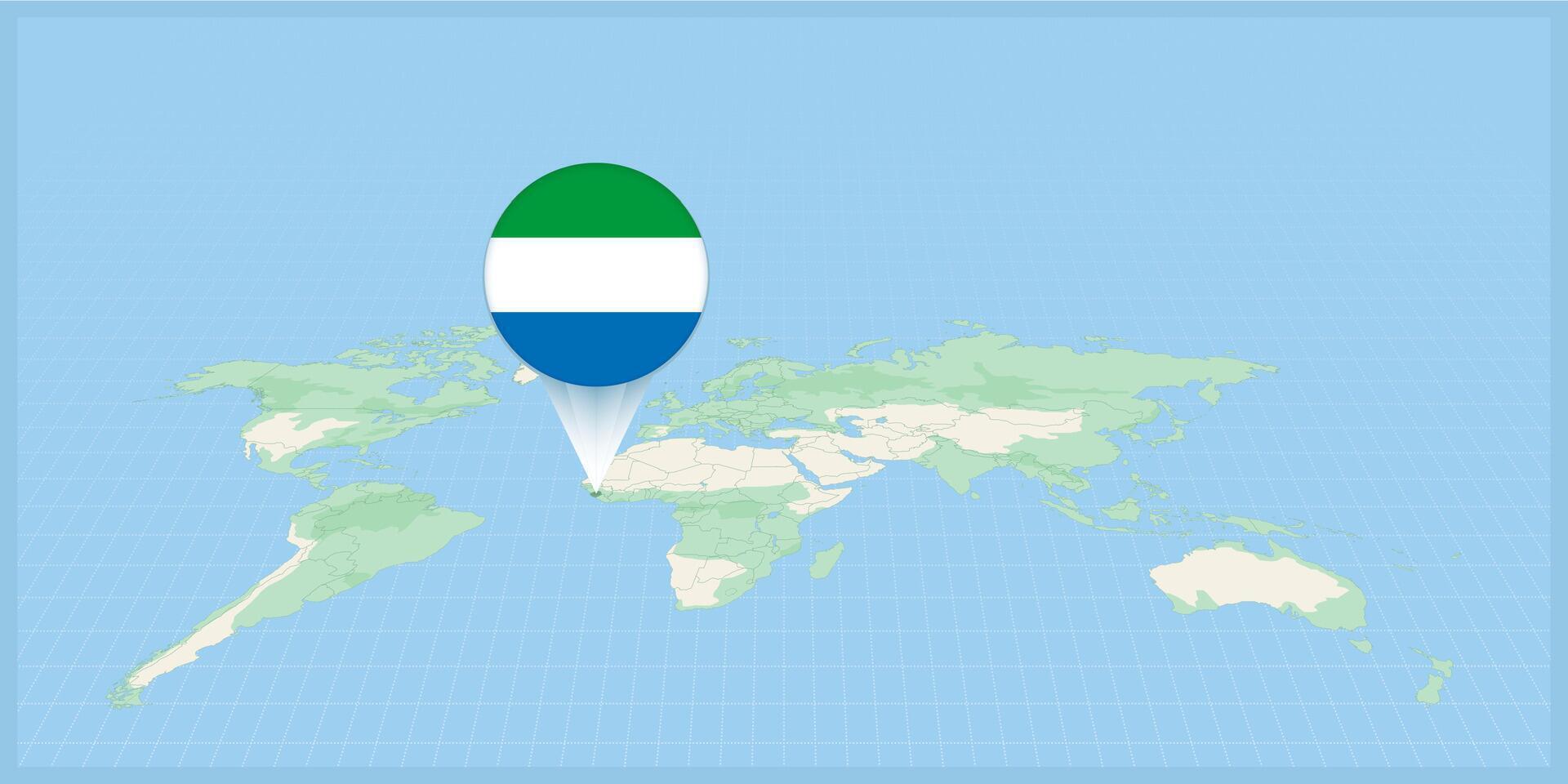 Location of Sierra Leone on the world map, marked with Sierra Leone flag pin. vector