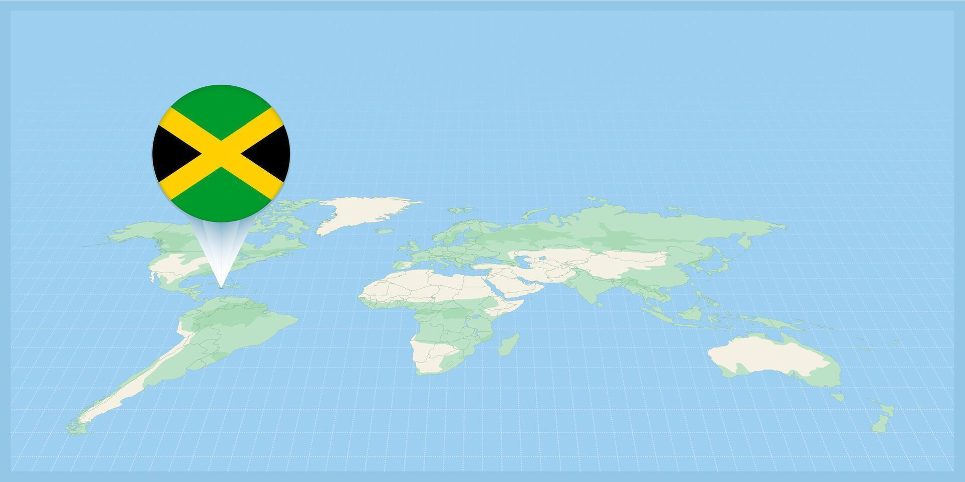 Location of Jamaica on the world map, marked with Jamaica flag pin. vector