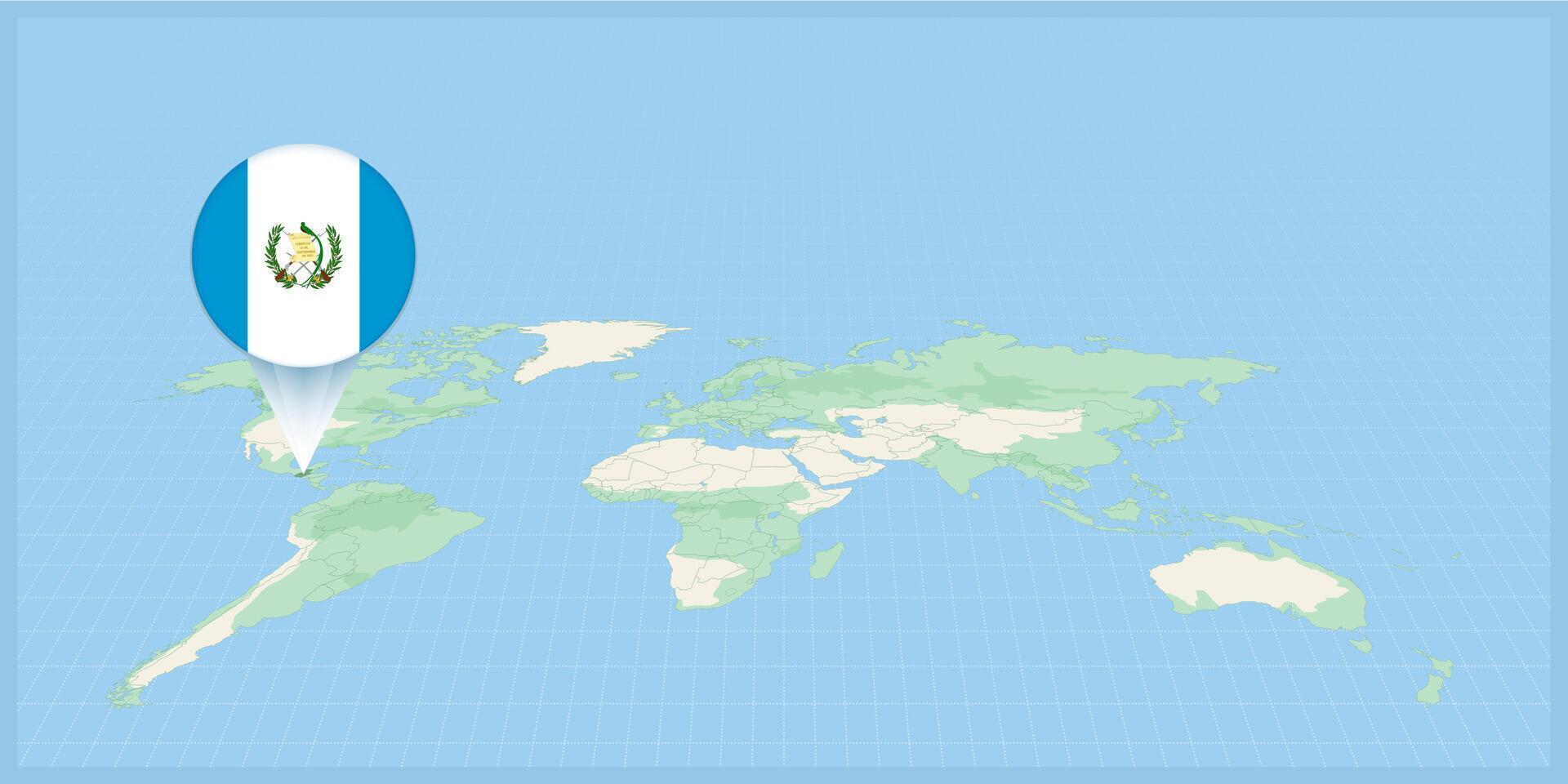 ubicación de Guatemala en el mundo mapa, marcado con Guatemala bandera alfiler. vector