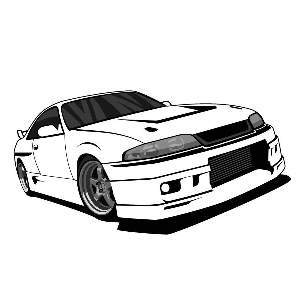 car illustration black and white vector