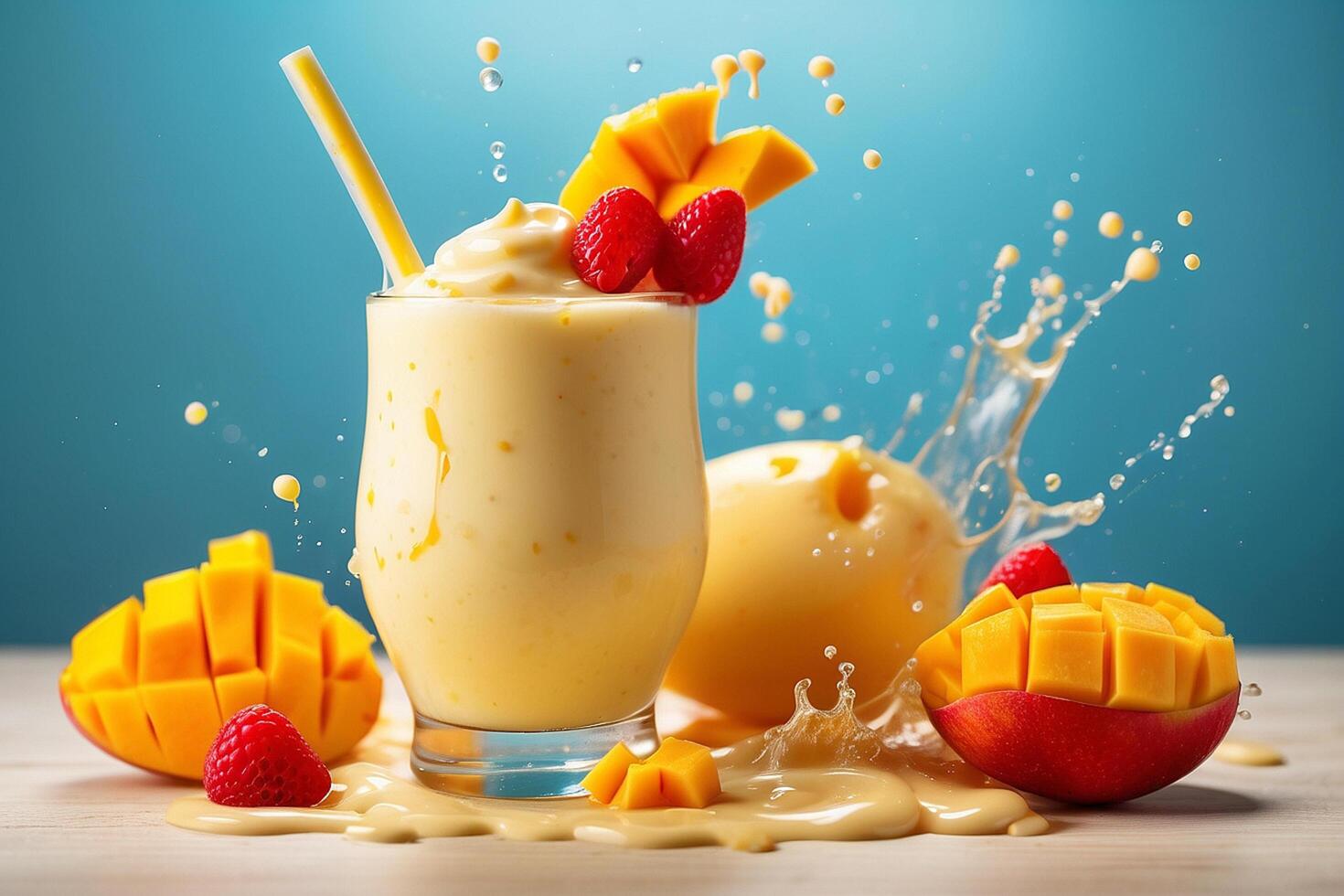 AI generated Mango Milkshake with Splash photo