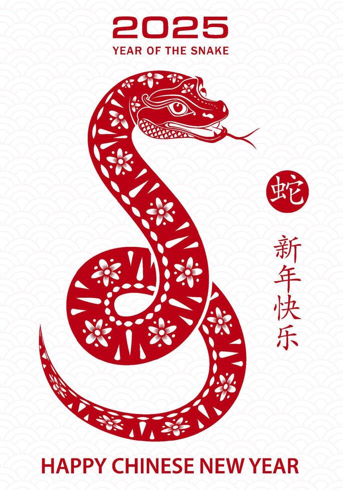 Happy Chinese new year 2025 Zodiac sign, year of the Snake vector