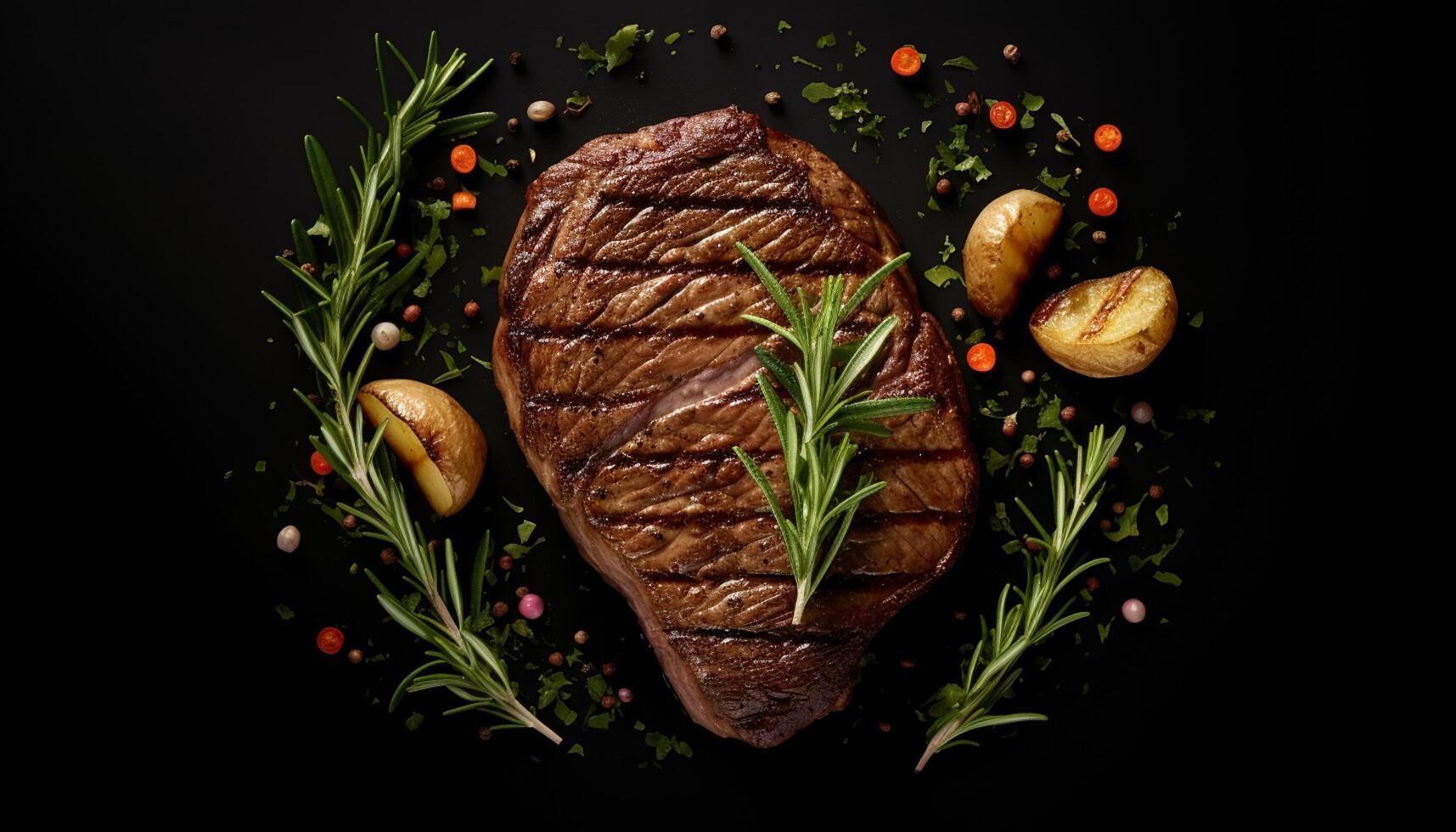 AI generated A minimalistic photo Food Advertising Photographs of a steaks meal