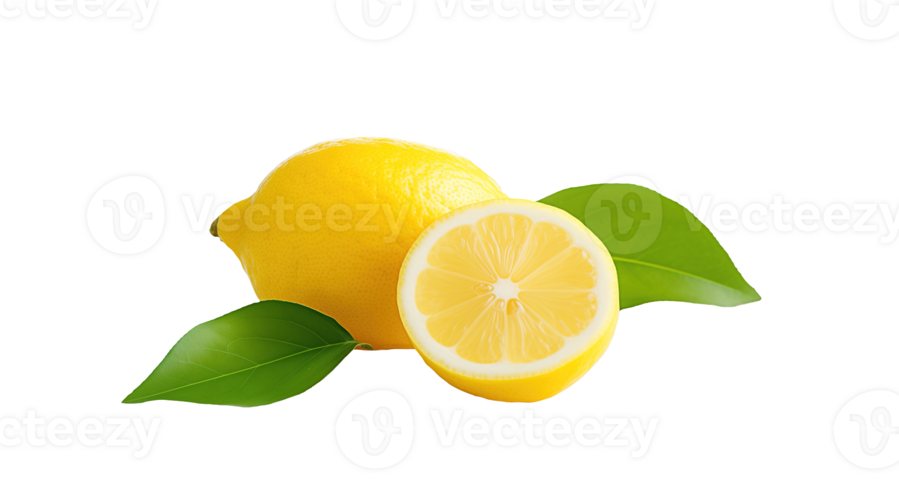 AI generated Lemon on transparent background. Yellow lemon with green leaf in png