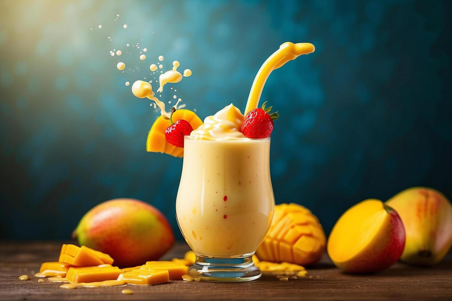 AI generated Mango Milkshake with Splash photo