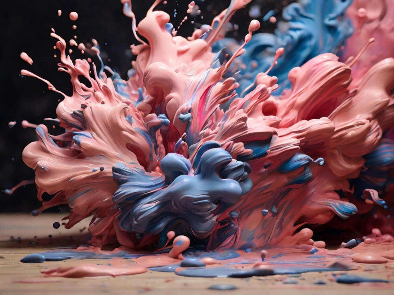 AI generated Frozen moment capturing the beautiful chaos of pink and blue paint exploding outwards in a dynamic and colorful display photo