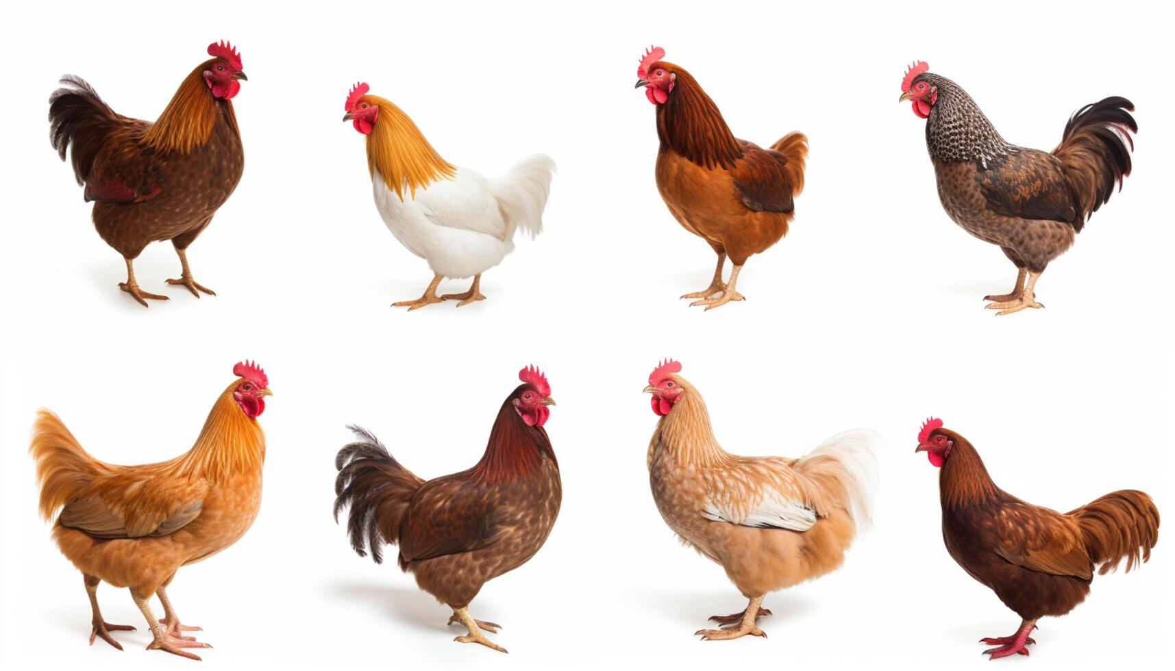 AI generated Set of laying hens isolated on white background photo