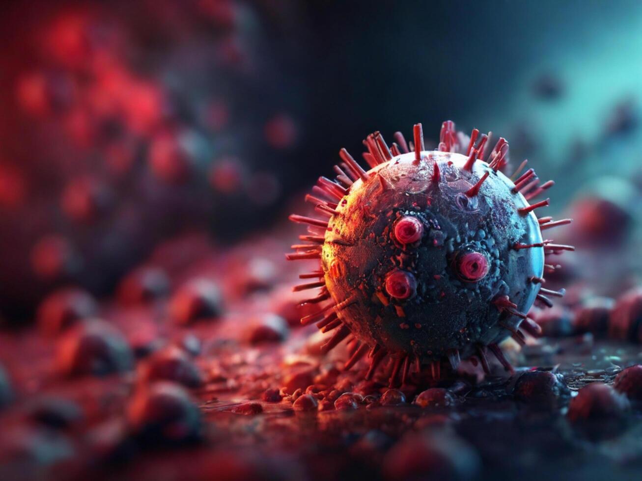 AI generated Virus infected by virus. Background with selective focus and copy space photo