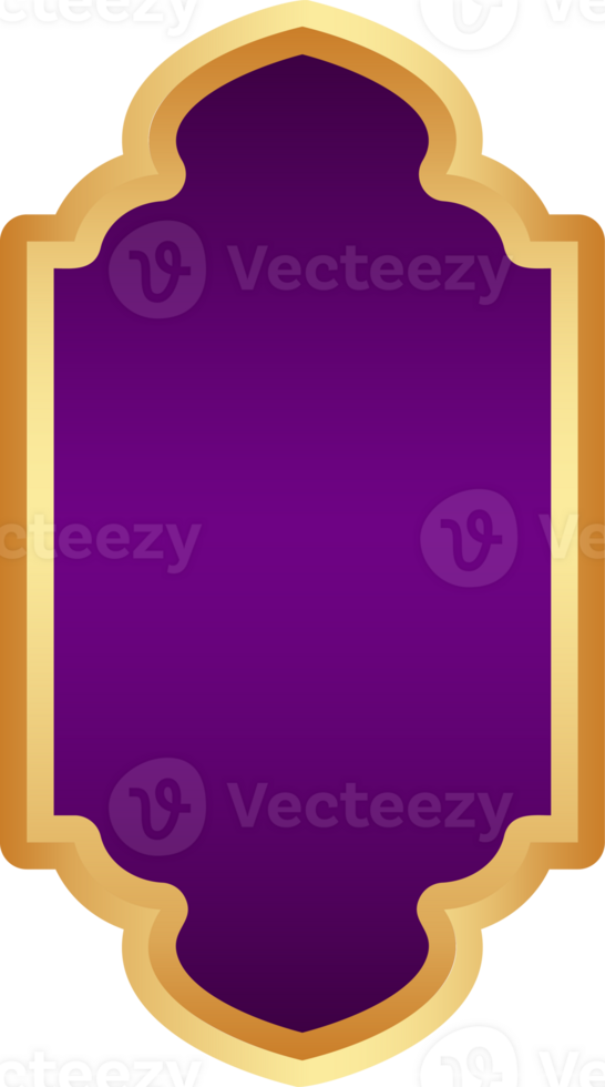 Ramadan golden frame. Islamic window shape. Arabic arch. Muslim vintage border for design with purple background. Indian decoration in oriental style. png