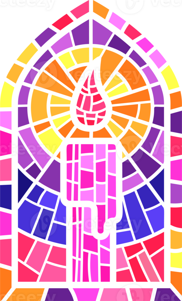 kerk glas venster. gebrandschilderd mozaïek- Katholiek kader met religieus symbool. kleur kaars illustratie png