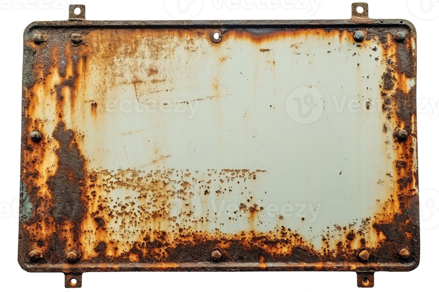 AI generated Old rusty metal sign with blank space isolated on transparent background, png