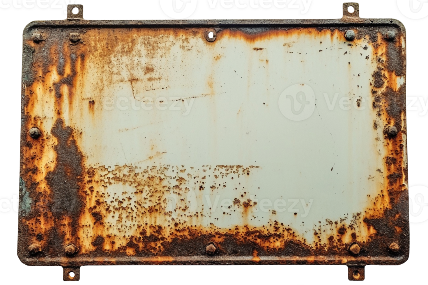 AI generated Old rusty metal sign with blank space isolated on transparent background, png