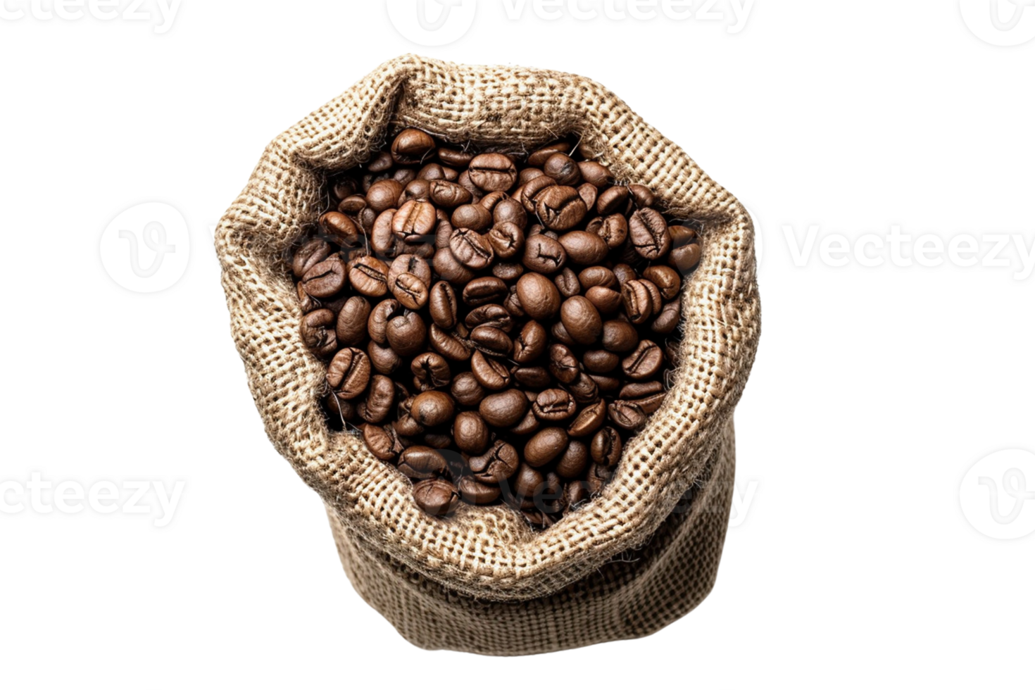 AI generated A burlap sack filled with coffee beans isolated on transparent background, png