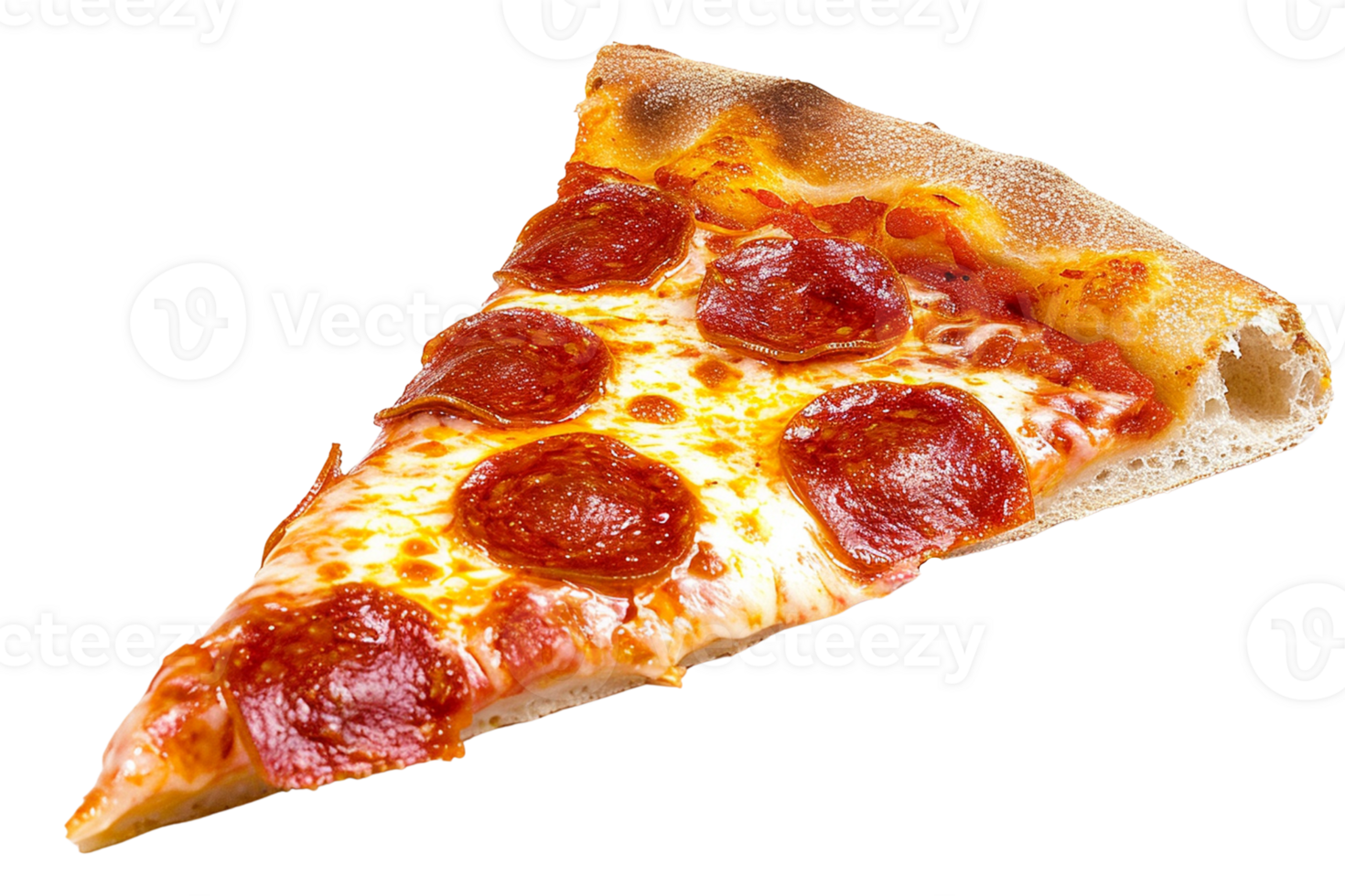 ai généré une Célibataire tranche de pepperoni Pizza avec fondu fromage et pepperoni sur Haut isolé sur transparent arrière-plan, png