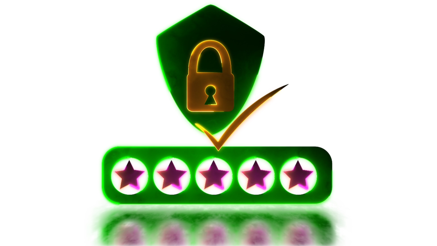 Looping neon glow effect padlock icon on shield Five stars verify authenticity png