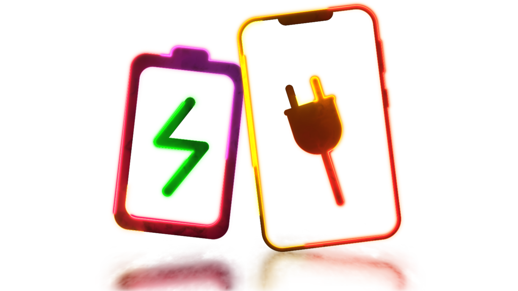 Looping neon glow effect Battery charger and phone icon png