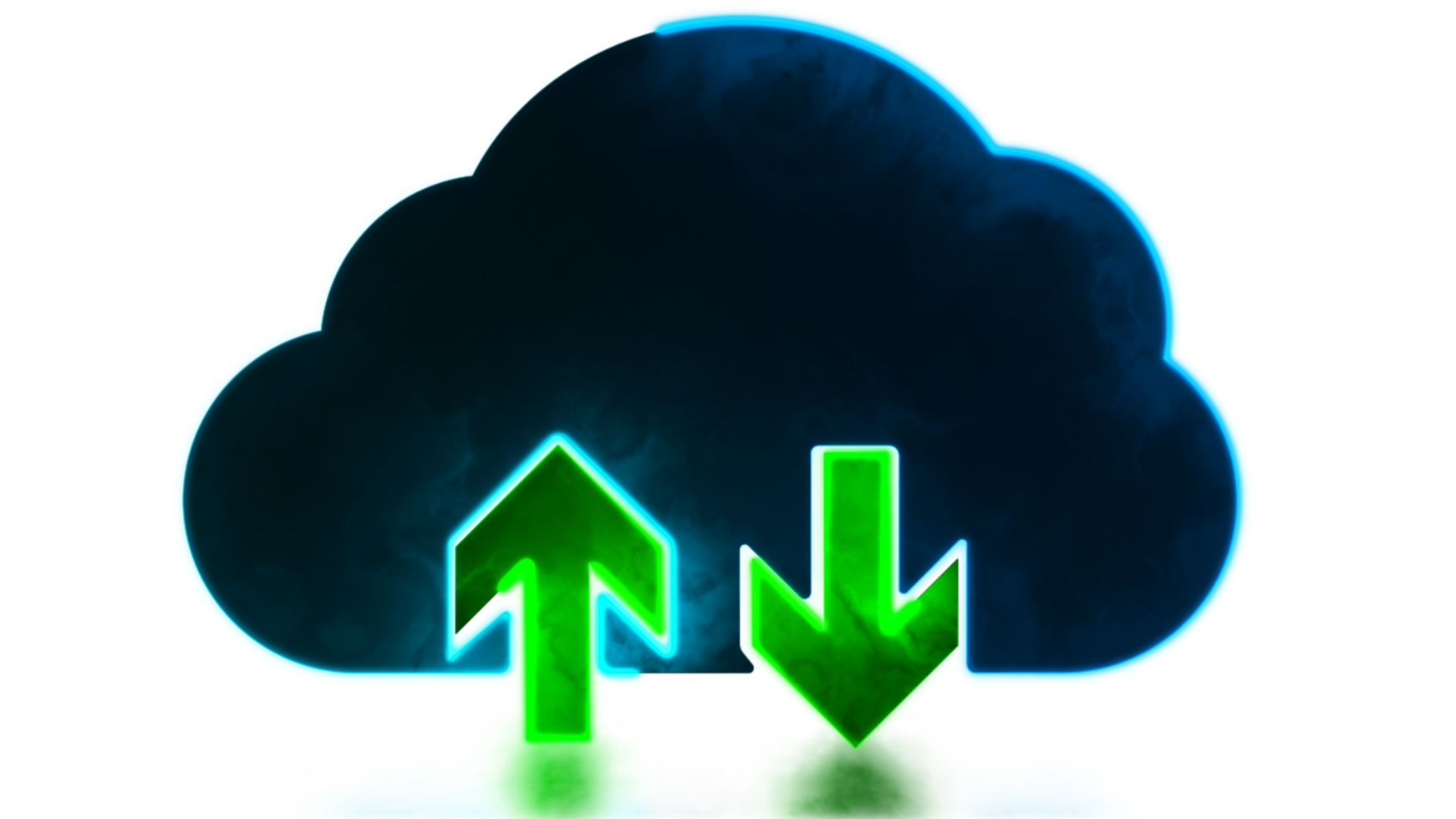 Neon light effect Cloud loading icon, send data, black background png