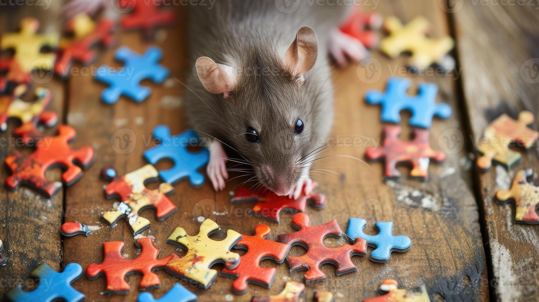 ai generado adorable rata resolviendo rompecabezas con entusiasmo, ai generado. foto