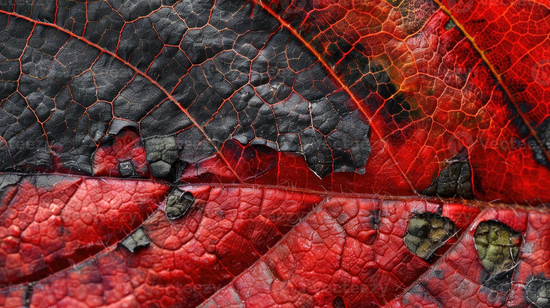 AI generated Close-up of an autumn leaf's intricate texture, showcasing vibrant hues. Ai Generated photo