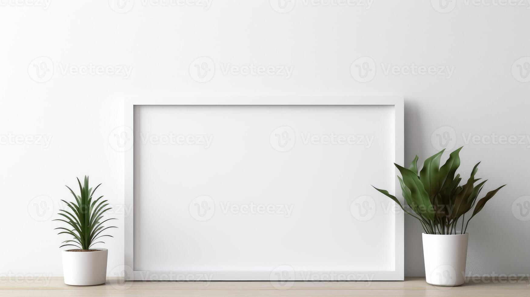 AI generated Elevate your artwork with an empty horizontal frame mockup in a modern minimalist interior, Ai Generated photo