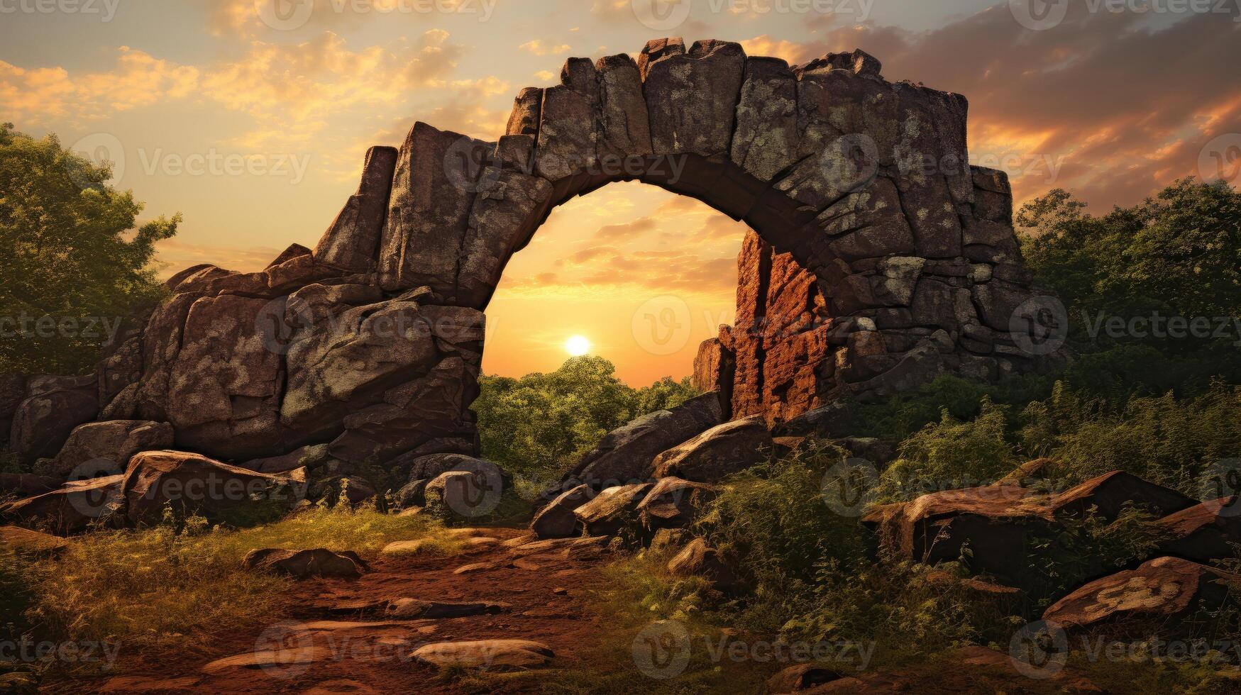 AI generated The stone arch stands as a timeless marvel of nature's craftsmanship, Ai Generated. photo