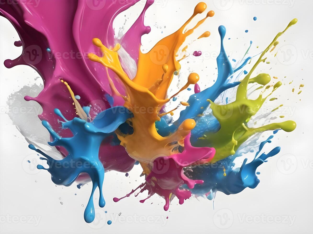 AI Generated Red,blue,yellow and green splashes of paint on white background.Holi holiday photo