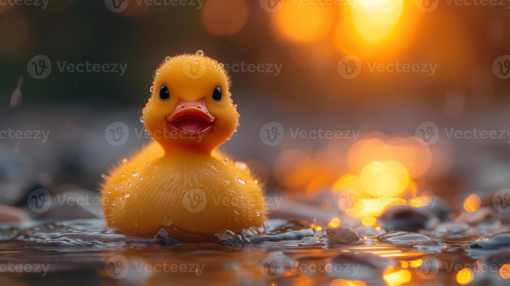 AI generated Close-up of a rubber duck floating on water, its cheerful presence brightening the scene, Ai Generated. photo
