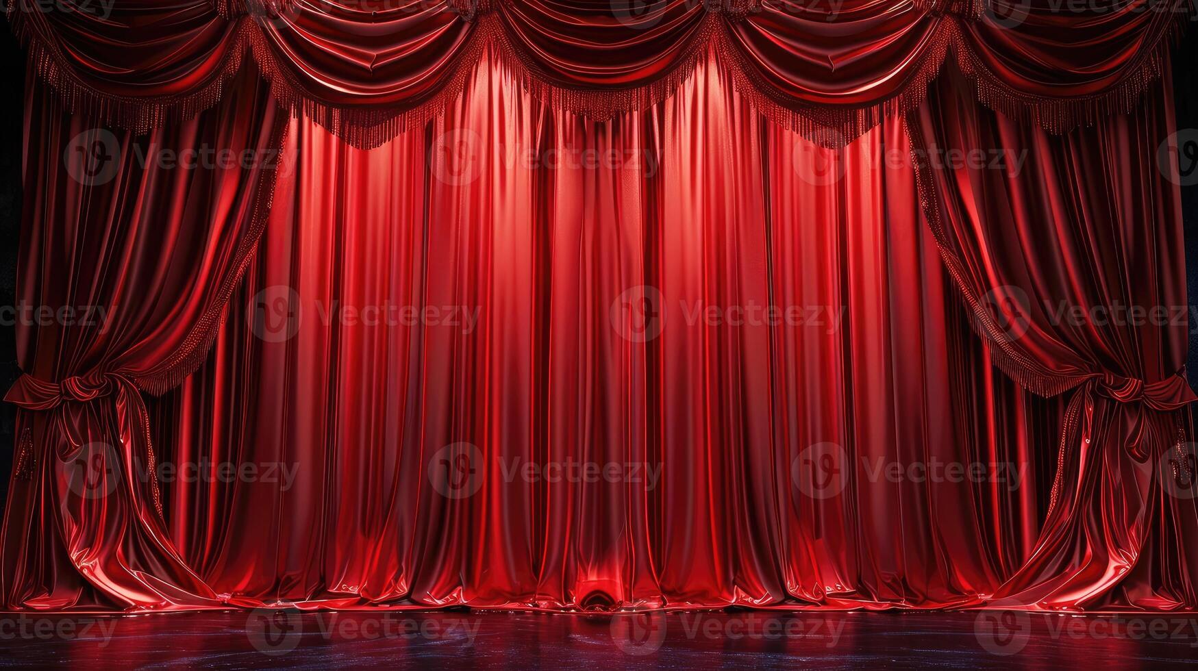 AI generated A red stage curtain gracefully drapes, promising anticipation and the allure of the performance, Ai Generated. photo