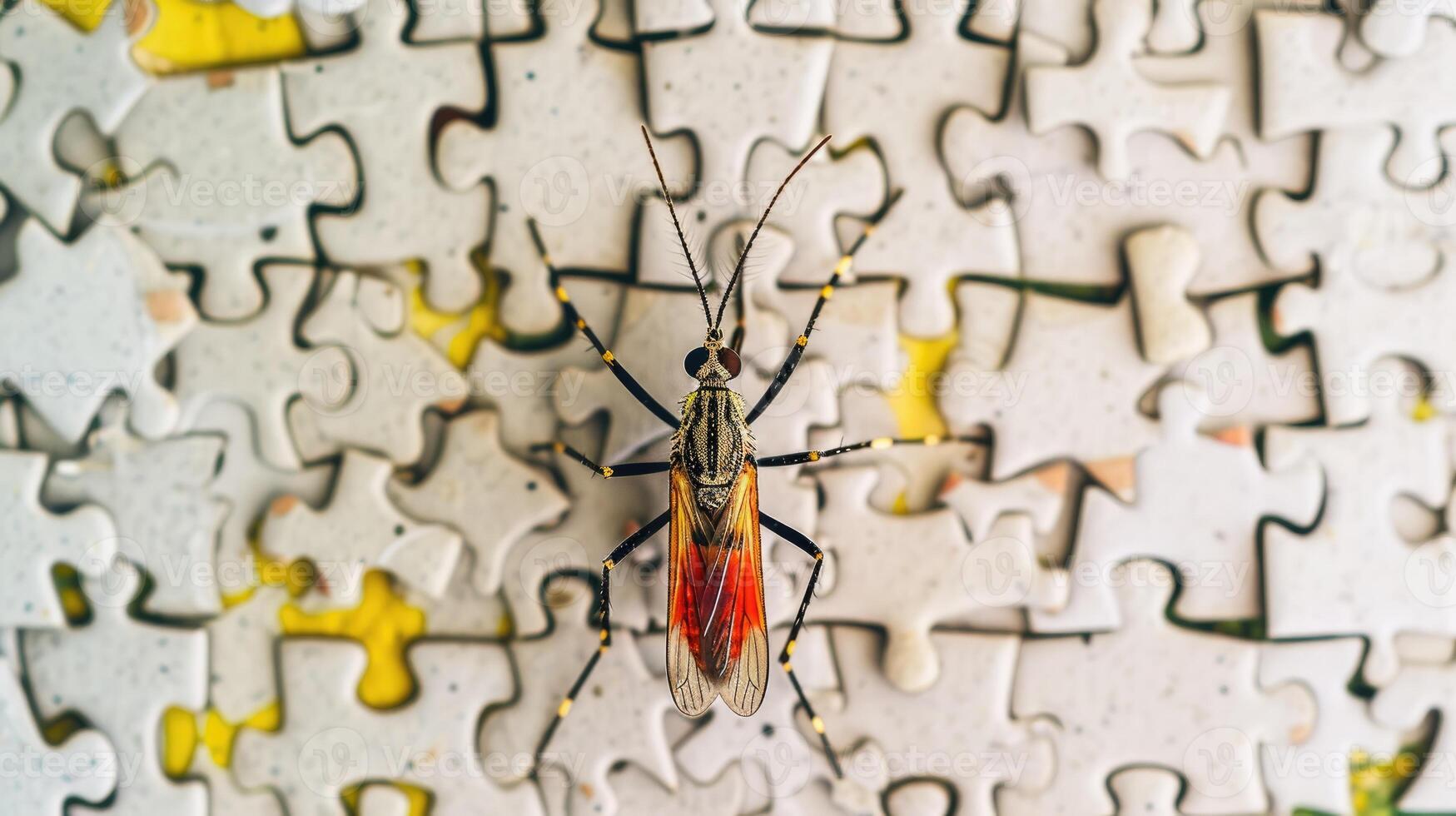 AI generated Cute mosquito engrossed in a jigsaw puzzle, adding a whimsical touch, Ai Generated. photo