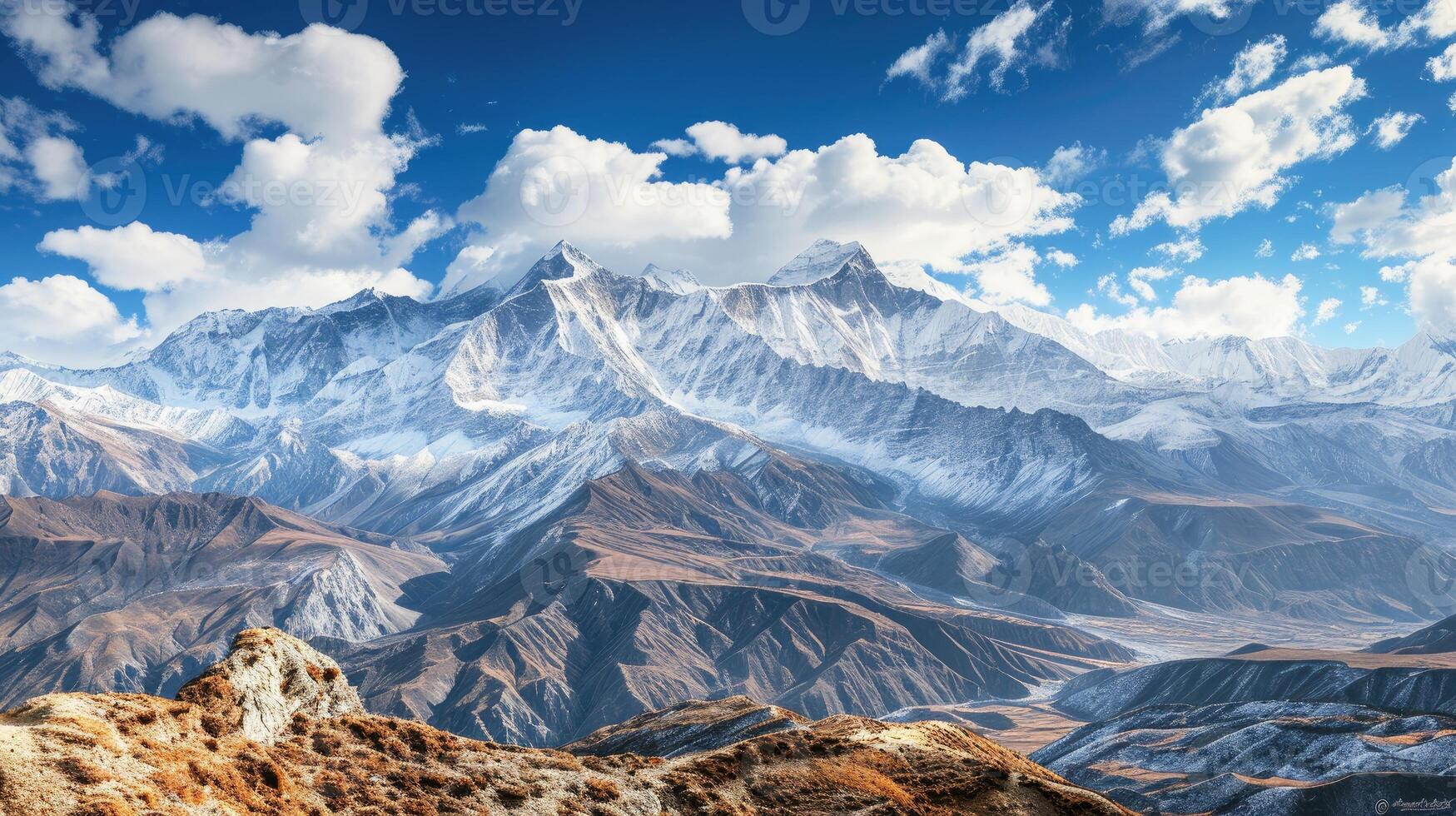 AI generated A breathtaking view of the Himalayas, featuring the iconic Mount Everest. Ai Generated. photo