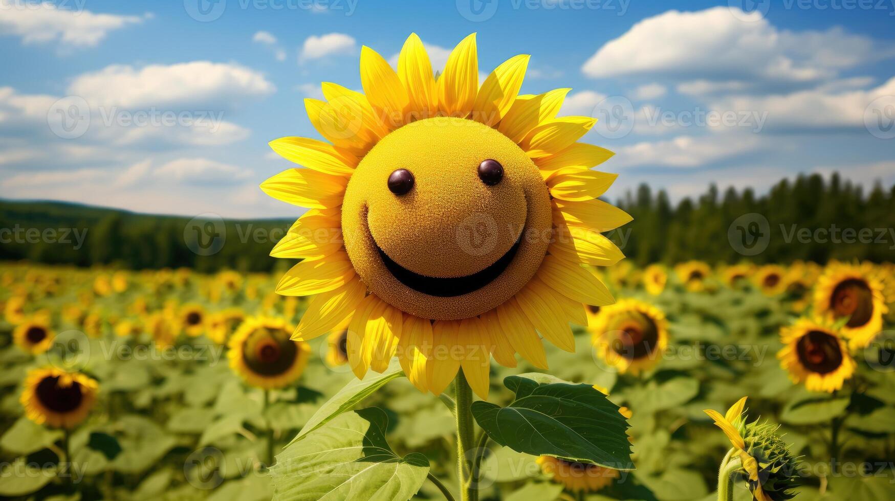 ai generado un radiante girasol Comparte sus sonrisa, agregando resplandor a un alegre campo escena. ai generado. foto