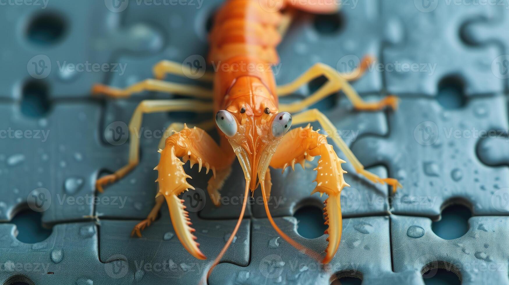 AI generated Cute mantisshrimp engrossed in a jigsaw puzzle, adding a whimsical touch, Ai Generated. photo