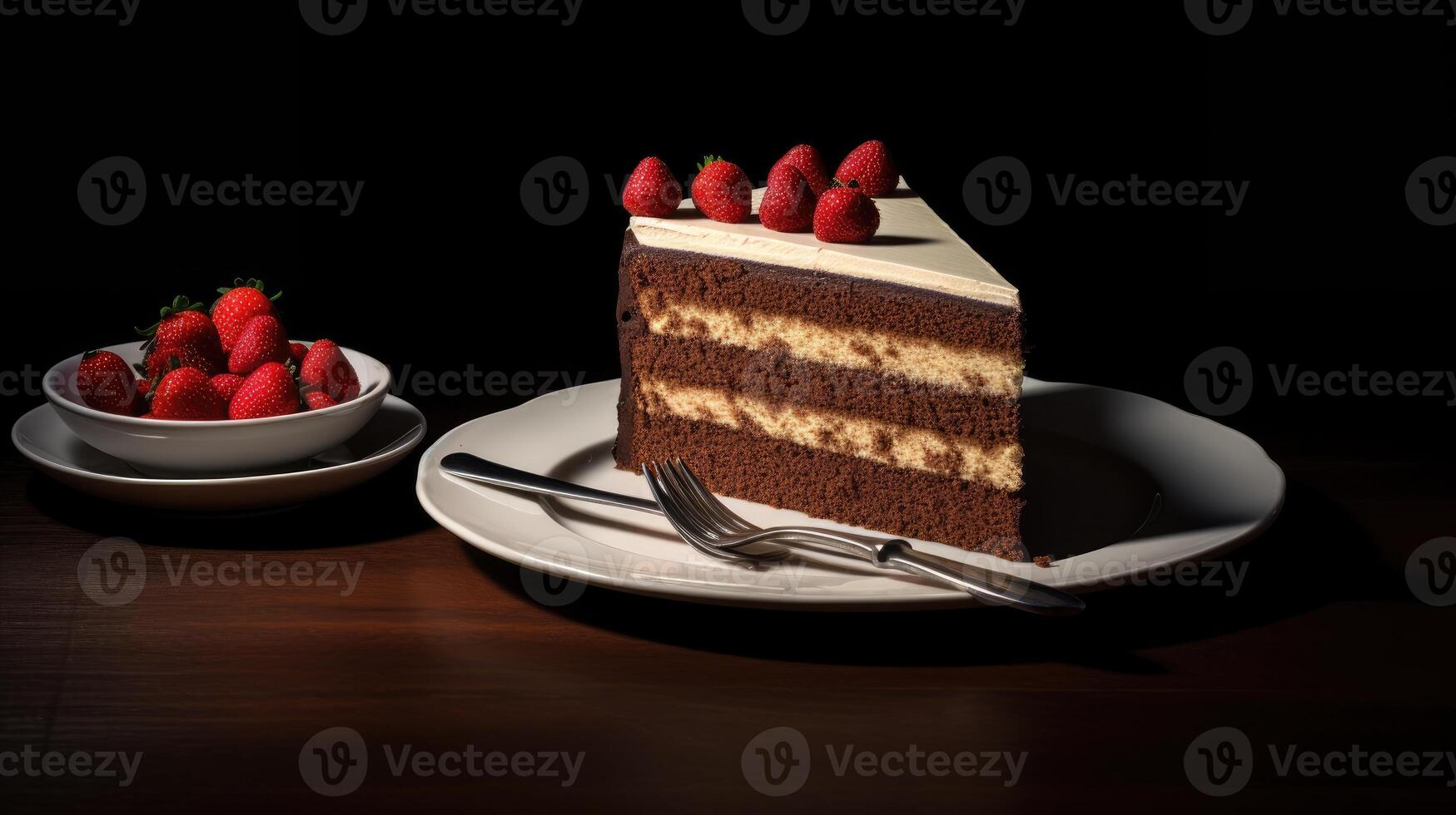 AI generated Real shot captures the essence of a delectable cake and its inviting slices. Ai Generated photo