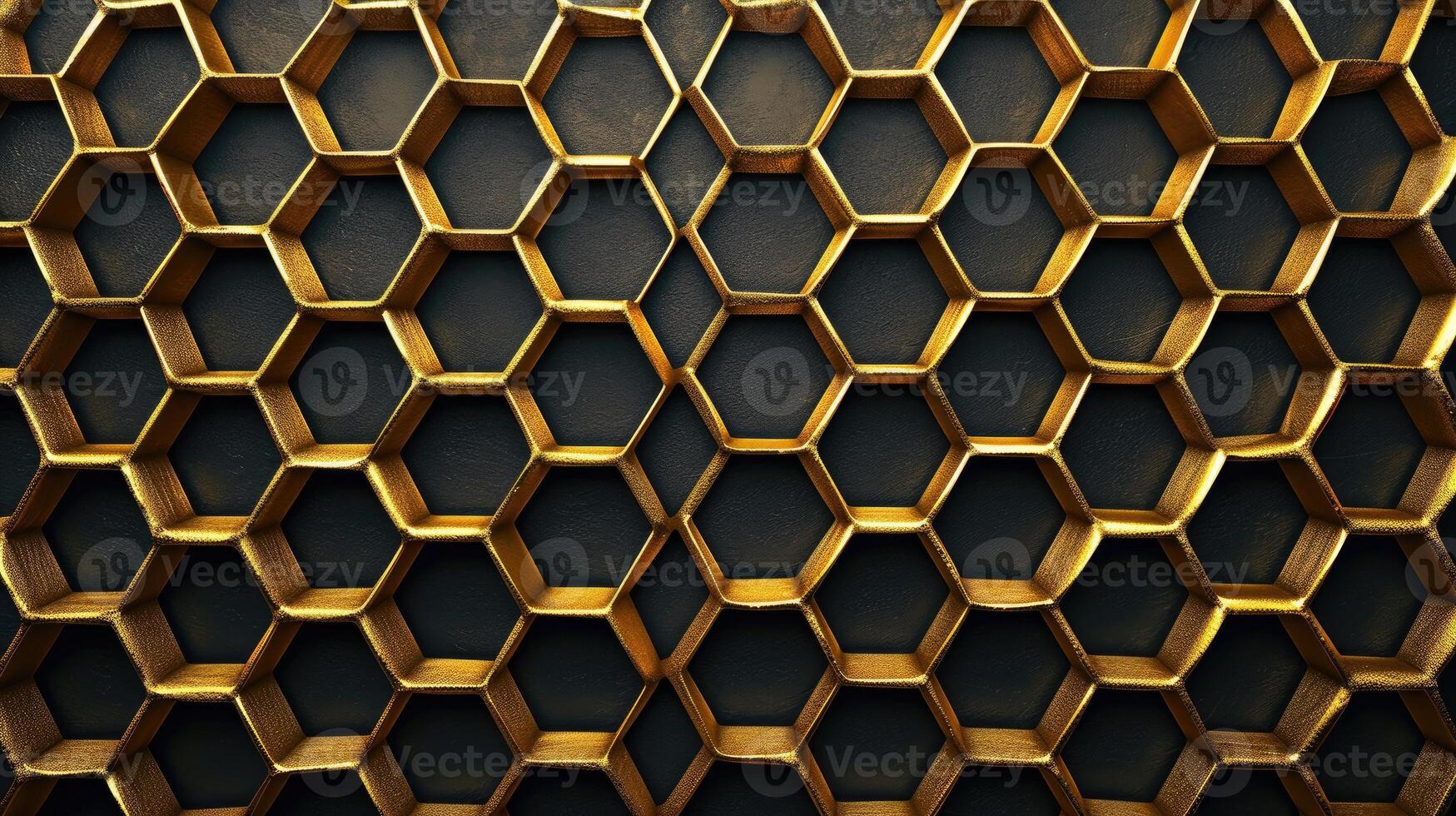 AI generated Abstract allure of a golden honeycomb on a black backdrop, radiating elegance and richness, Ai Generated. photo