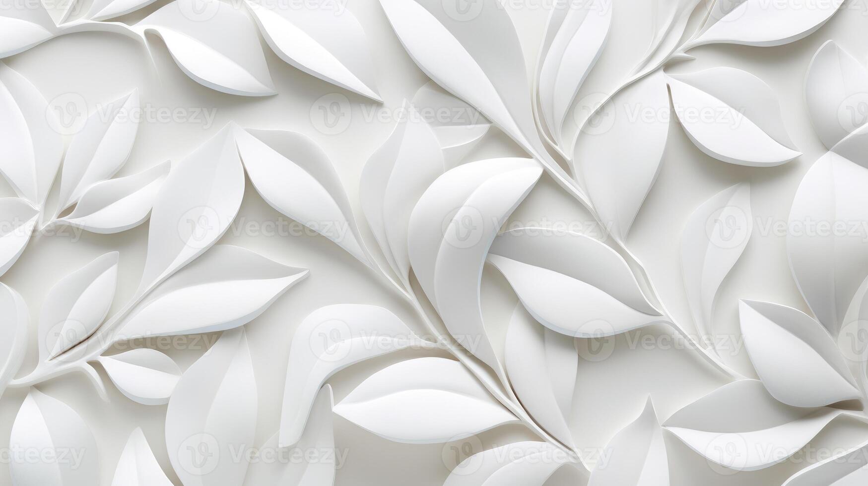 AI generated White geometric leaves in 3D tiles texture create a captivating background banner panorama, Ai Generated. photo