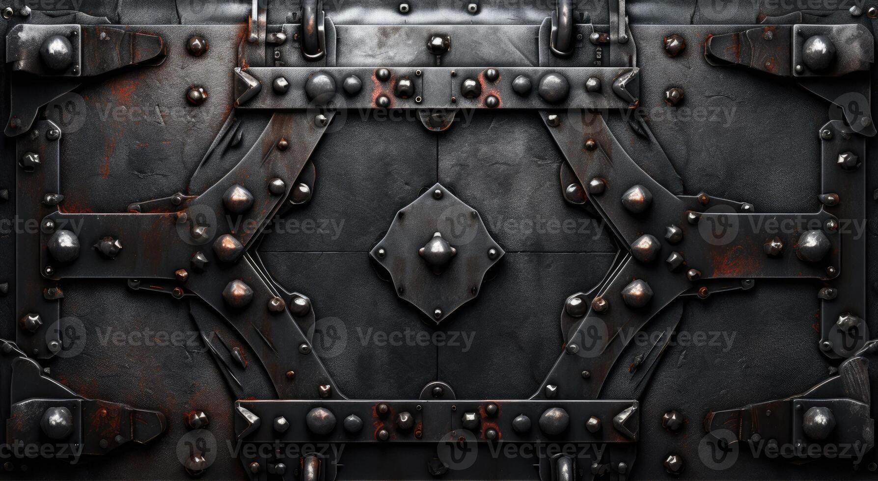 AI generated Robust steel plate adorned with rivets for industrial durability. Ai Generated photo