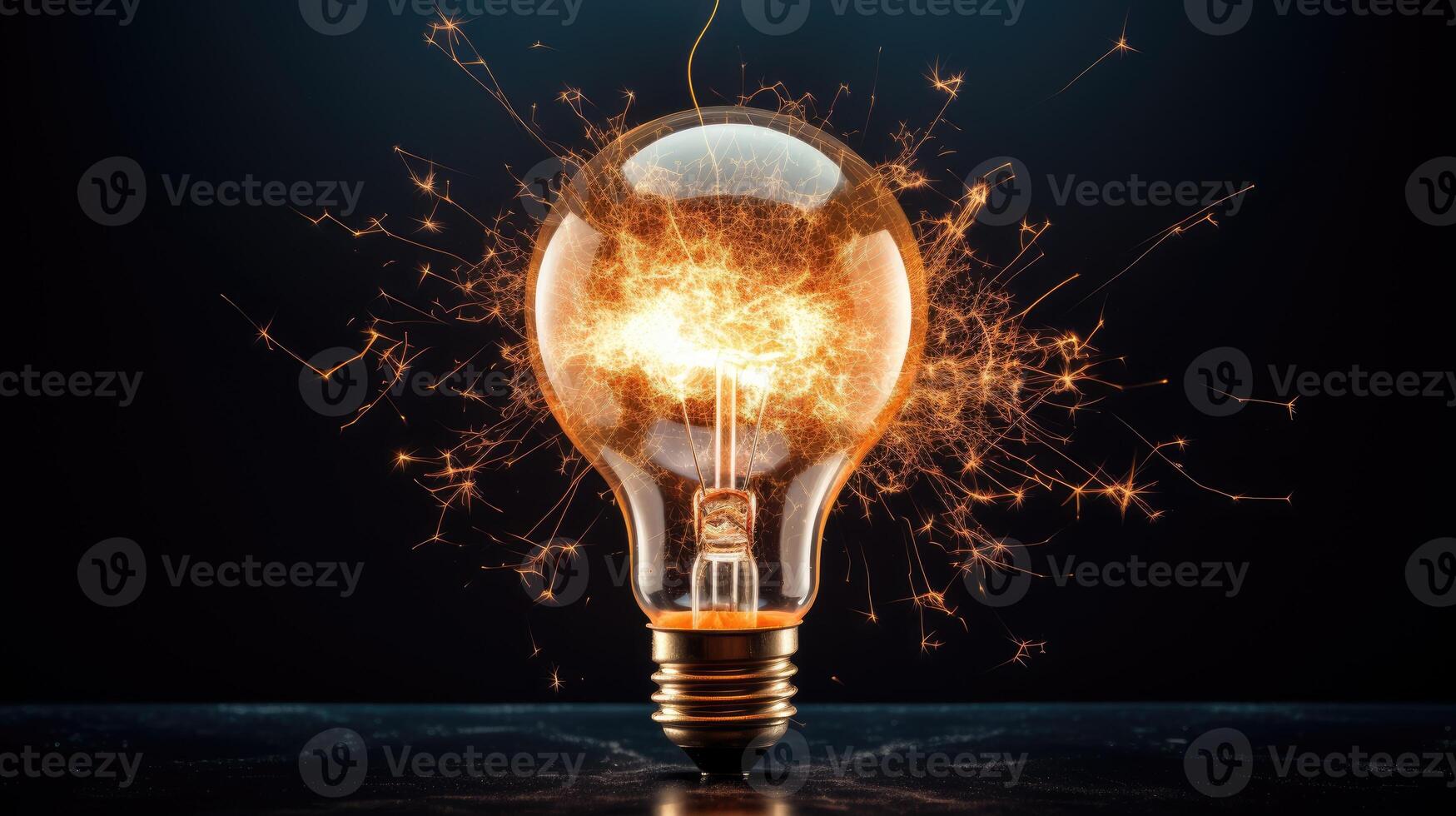 AI generated Bursting lightbulb with a glowing idea shining brightly. Ai Generated. photo